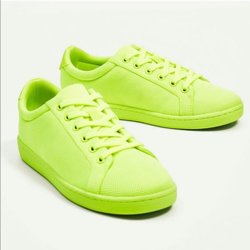 ZARA Neon Lime Yellow Sneakers | Size 38 (7.5) | New With Tags